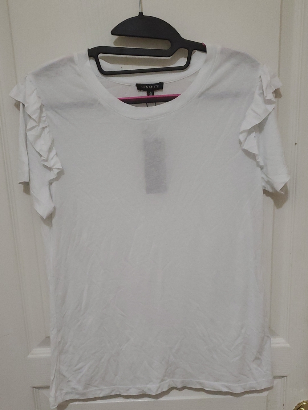 Dynamite White Ruffle-Sleeve Short Sleeve Tee US MEDIUM
